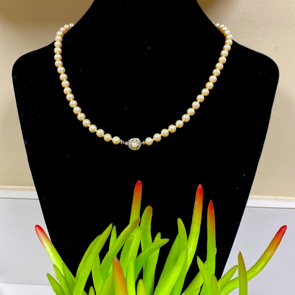 Vintage Classic Elegant Pearl Necklace with Beautiful Pearl Closure
